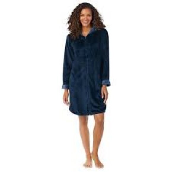 Koolaburra by UGG Plush Hooded Zip Robe Housecoat Navy Size XS - Picture 4 of 10